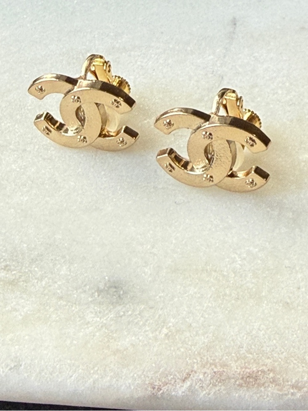 CHANEL button 1” custom Earrings Gold CC repurposed from authentic accessories - Picture 2 of 8